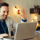 Man with laptop asking question during Live Virtual Training
